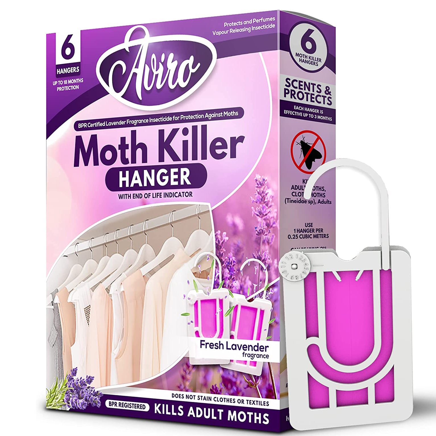 Aviro Moth Repellent for Wardrobes - 6 Moth Killer Hangers Lavendar Scent