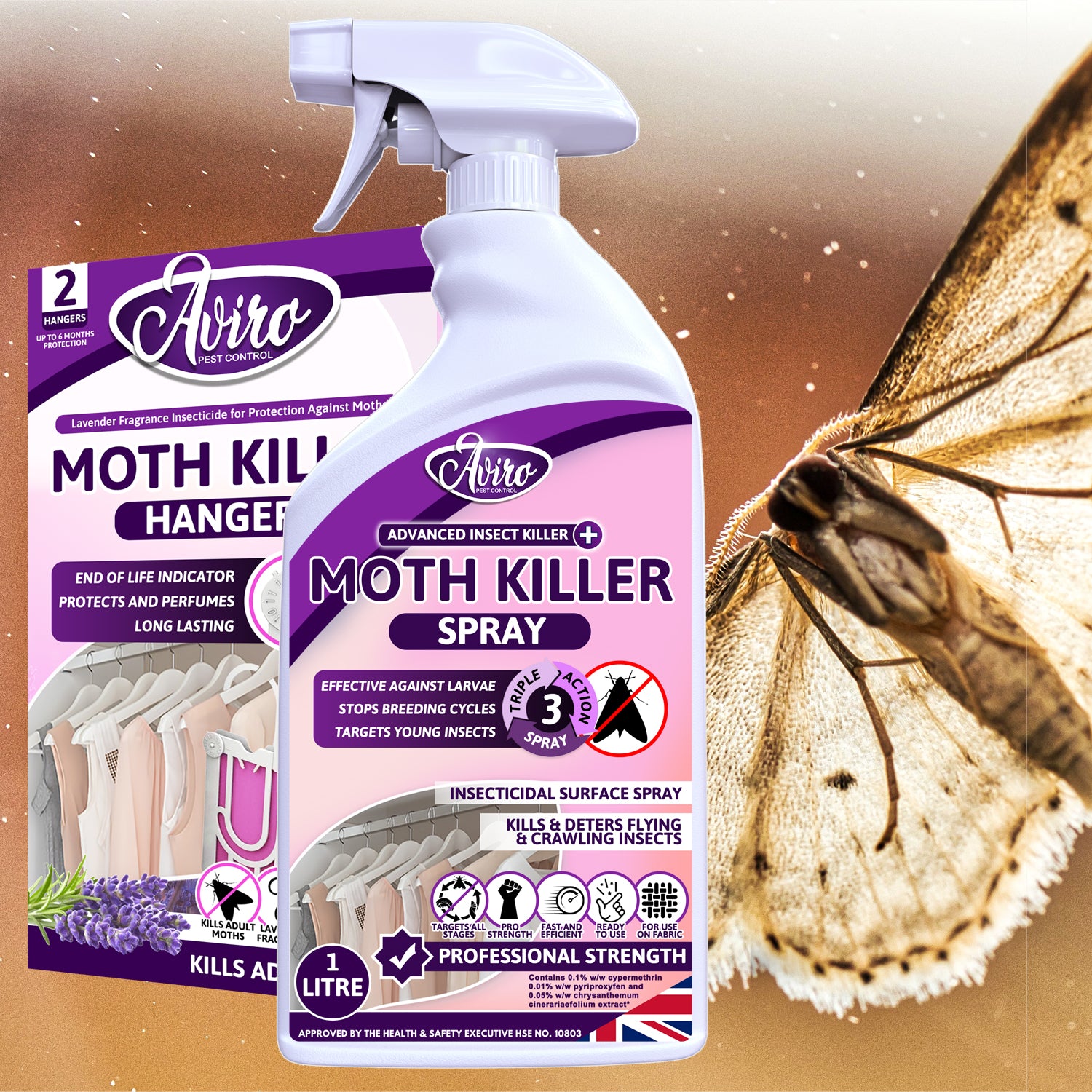 Aviro Moth Killer Spray - Fast Acting Moth Repellent Killer for Carpet,  Immediate Control