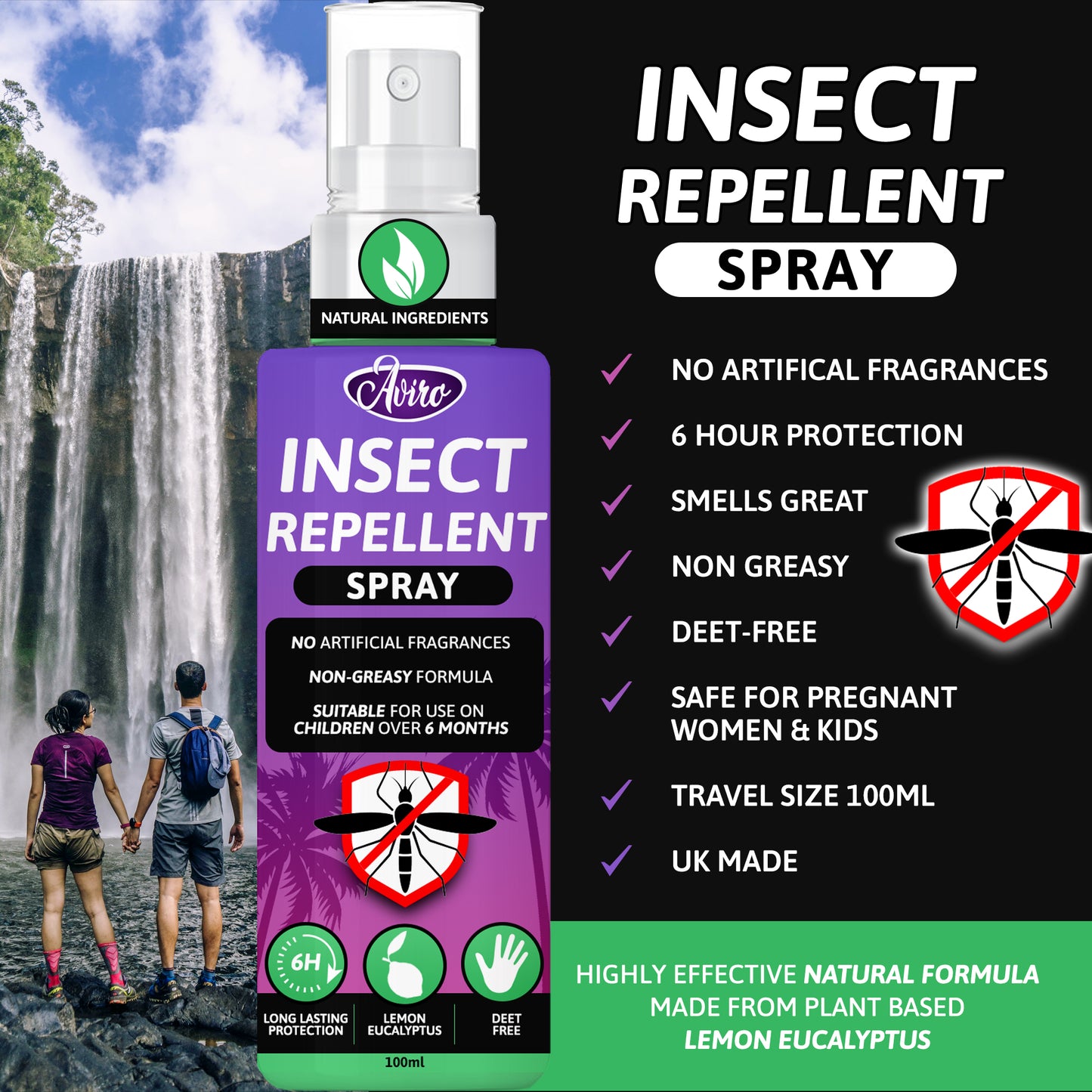 Aviro Natural Mosquito Repellent Spray - Natural Lemon Eucalyptus