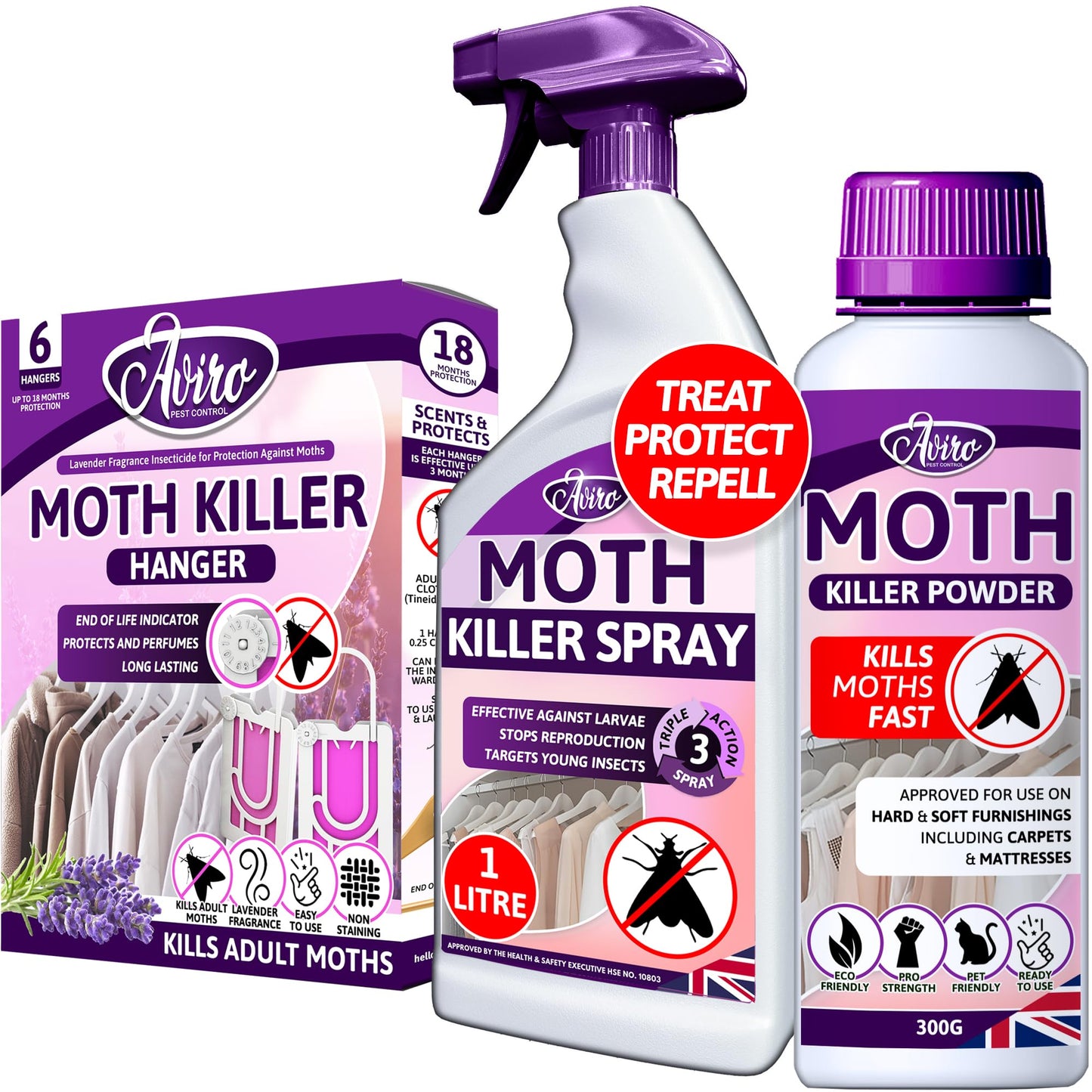 Aviro Moth Repellent for Wardrobes + Moth Killer Spray + Moth Killer Powder Bundle Pack