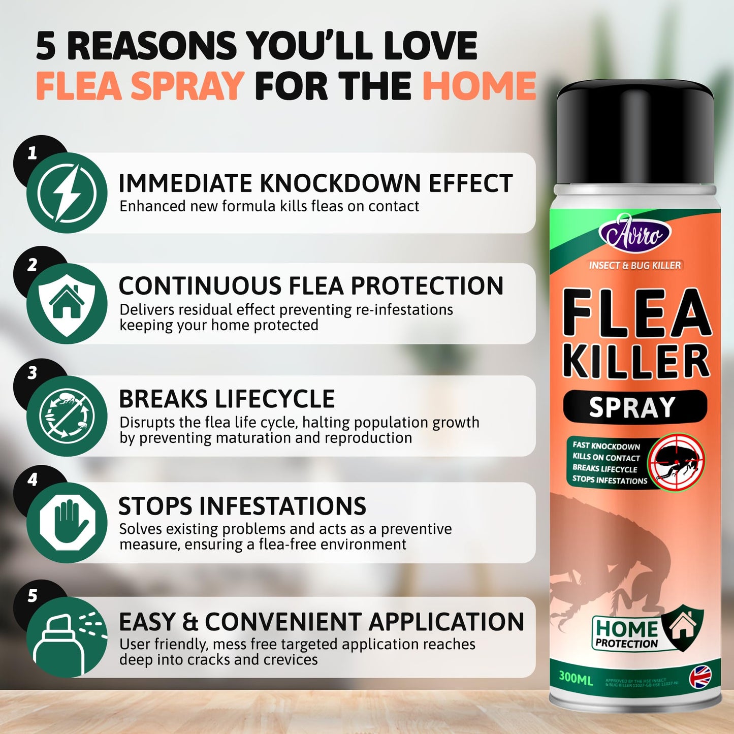 Aviro Flea Spray for The Home - Fast Acting Flea Killer Spray Home Flea Treatment for House. Professional and Safe to Use Household Flea Spray for Immediate & Long Term Control Against Fleas