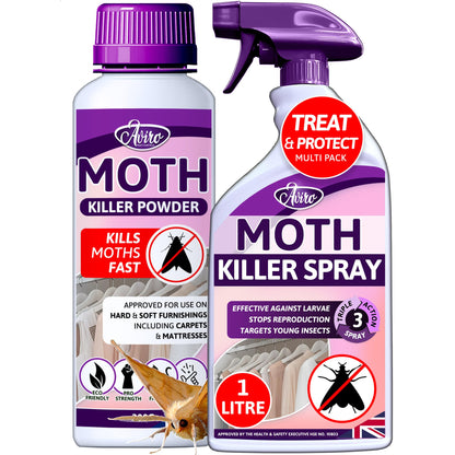 Aviro Moth Repellent for Wardrobes + Moth Killer Spray + Moth Killer Powder Bundle Pack