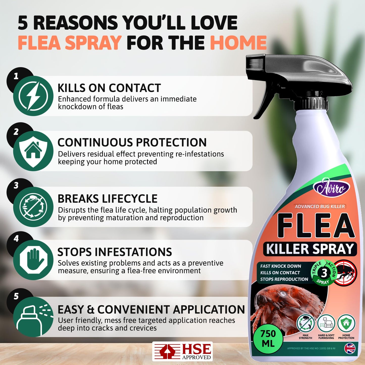 Aviro Flea Spray For The Home - Fast Acting Flea Killer Spray Flea Treatment For House. Professional Grade, Flea Killer For Home, Household Flea Spray For Immediate & Long Term Control Against Fleas