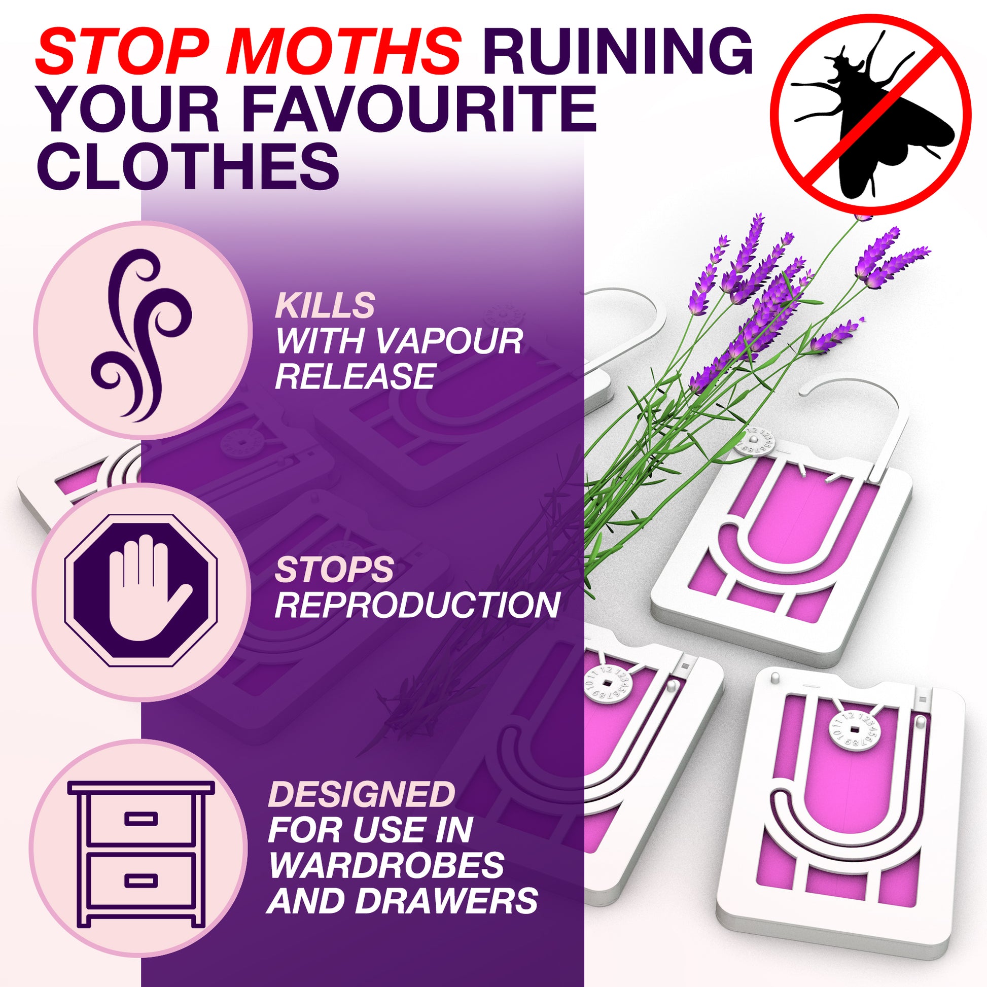 Aviro Moth Repellent for Wardrobes - 6 Moth Killer Hangers Lavendar Scent